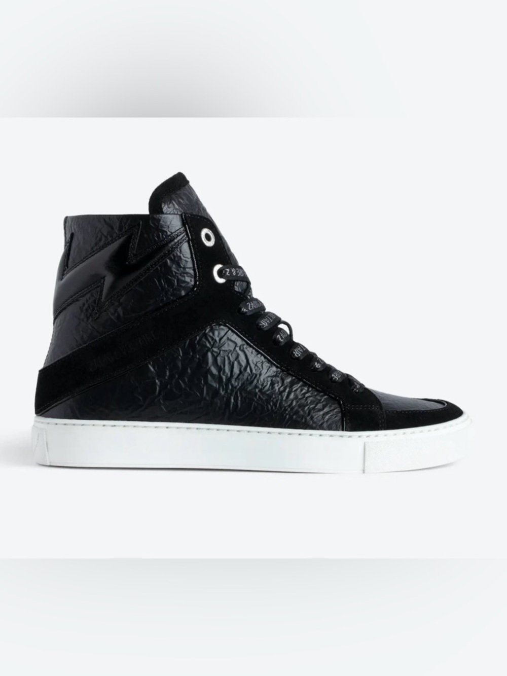 Zadig & Voltaire High Flash High-Top Crinkled Sneakers in Black/ Noir